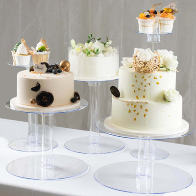 5 - Tier Acrylic Cake Stand Set Clear in Assorted Sizes for Buffet Party Tables - Linen Luxes