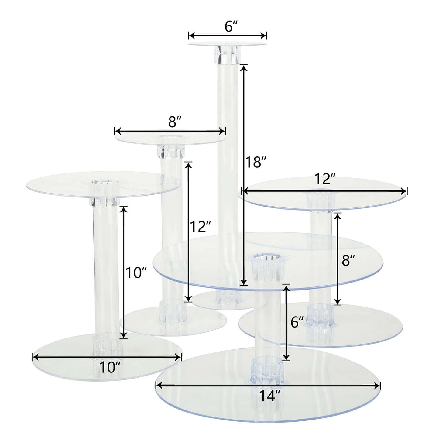 5 - Tier Acrylic Cake Stand Set Clear in Assorted Sizes for Buffet Party Tables - Linen Luxes