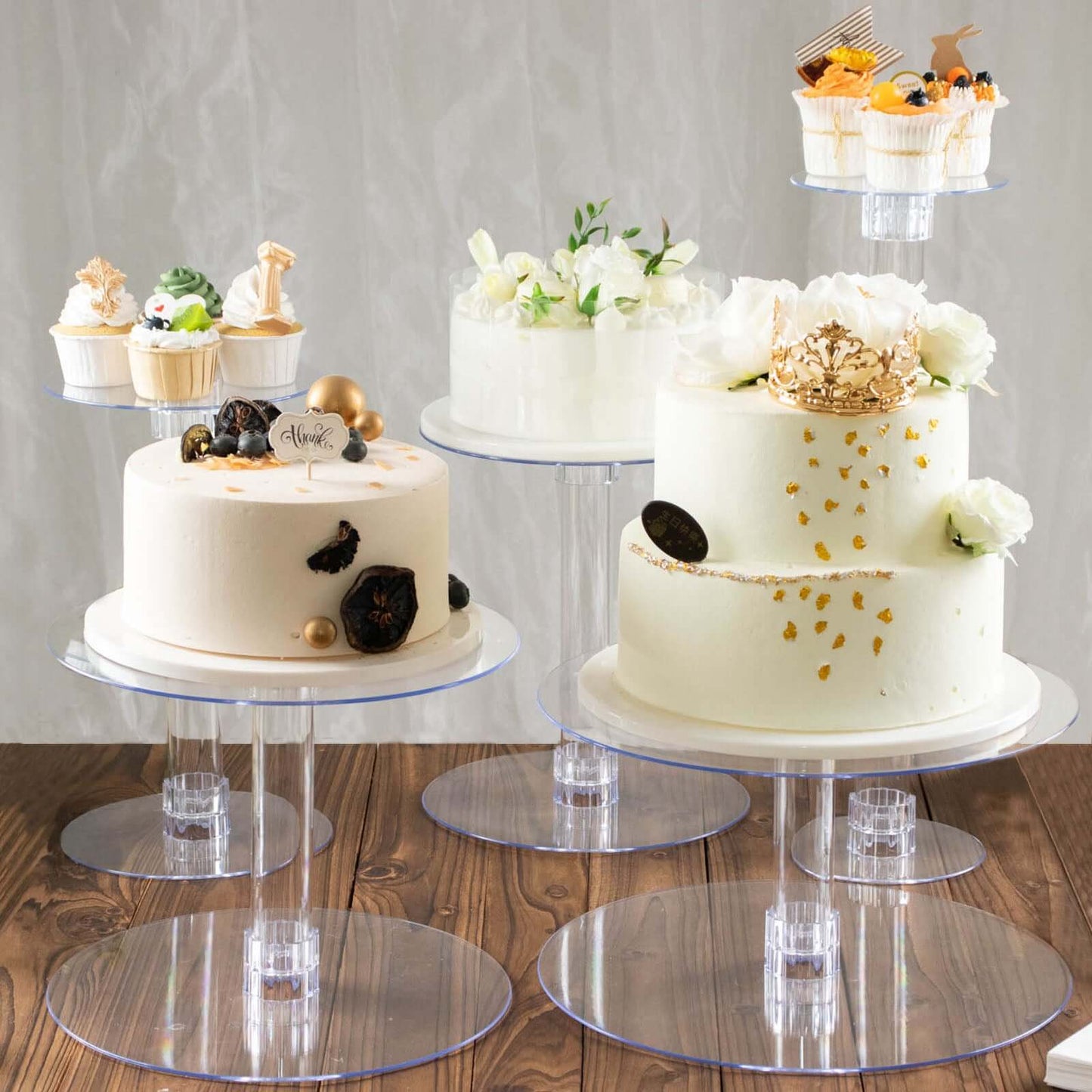 5 - Tier Acrylic Cake Stand Set Clear in Assorted Sizes for Buffet Party Tables - Linen Luxes