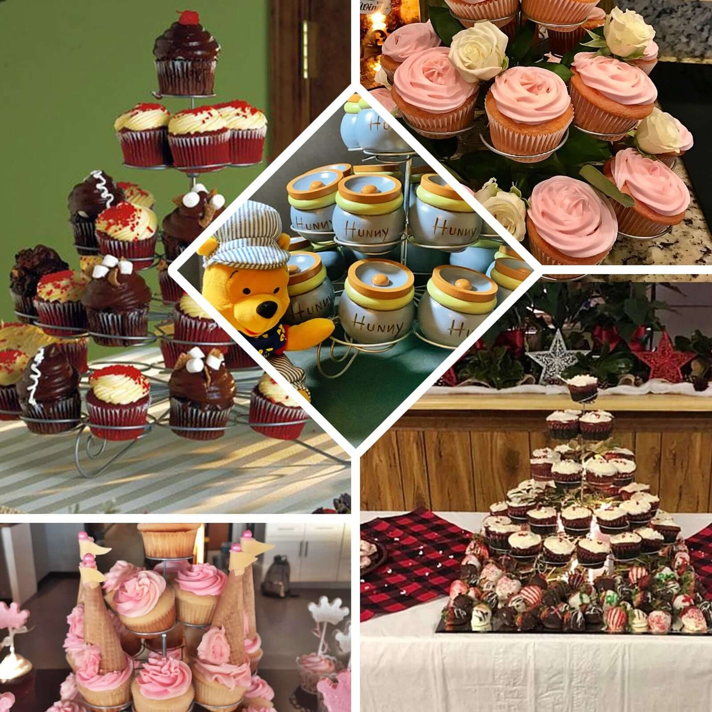 5 - Tier Metal Cupcake Stand 15" Silver with 41 Spiral Holders - Space - Saving Non - Chip Finish Dessert Display Tower Tray for Parties & Buffets - Linen Luxes