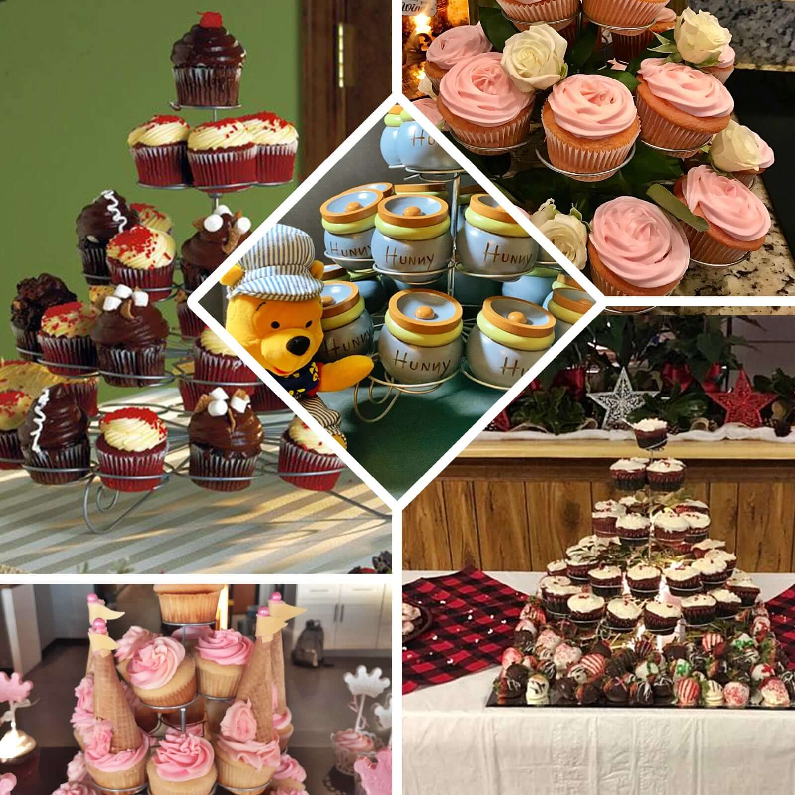 5 - Tier Metal Cupcake Stand 15" Silver with 41 Spiral Holders - Space - Saving Non - Chip Finish Dessert Display Tower Tray for Parties & Buffets - Linen Luxes