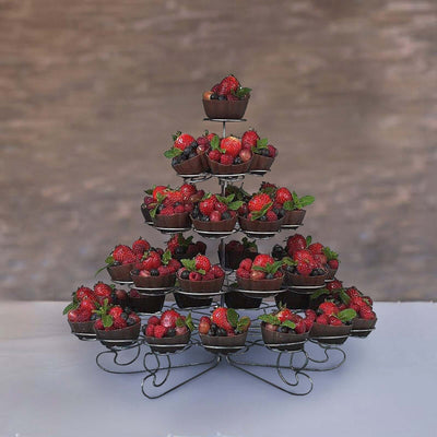 5 - Tier Metal Cupcake Stand 15" Silver with 41 Spiral Holders - Space - Saving Non - Chip Finish Dessert Display Tower Tray for Parties & Buffets - Linen Luxes