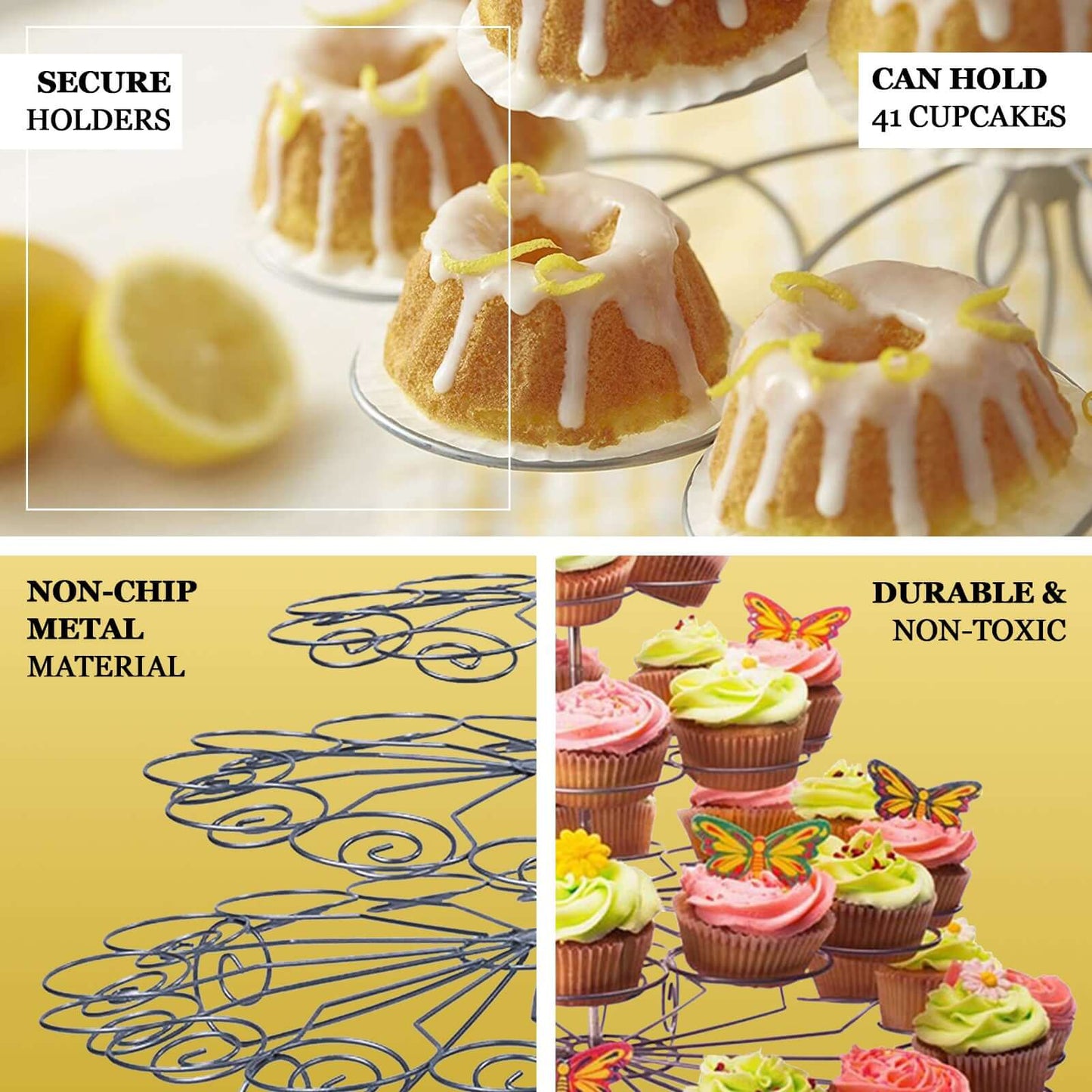 5 - Tier Metal Cupcake Stand 15" Silver with 41 Spiral Holders - Space - Saving Non - Chip Finish Dessert Display Tower Tray for Parties & Buffets - Linen Luxes