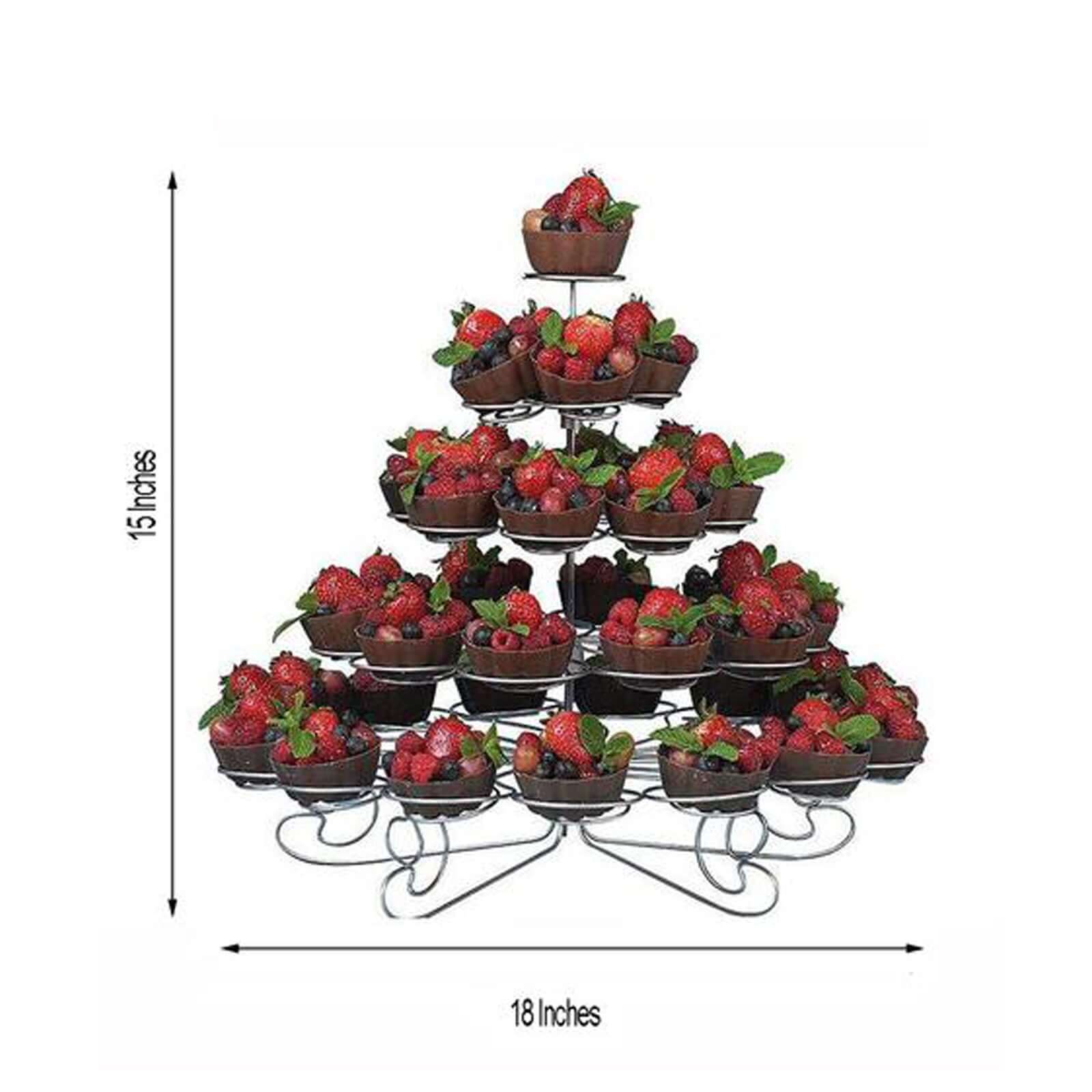 5 - Tier Metal Cupcake Stand 15" Silver with 41 Spiral Holders - Space - Saving Non - Chip Finish Dessert Display Tower Tray for Parties & Buffets - Linen Luxes