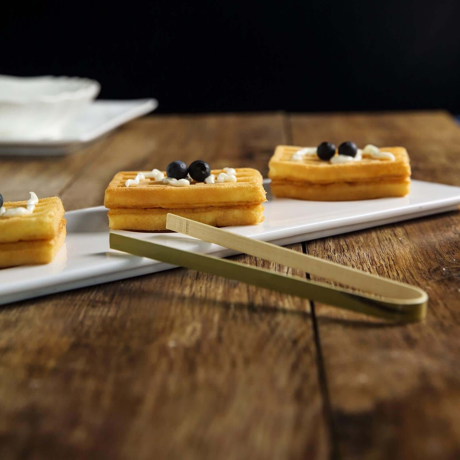 50 - Pack Bamboo Wooden Tongs Disposable Flatware Eco Friendly Natural - Biodegradable Party Serving Utensils 6" - Linen Luxes