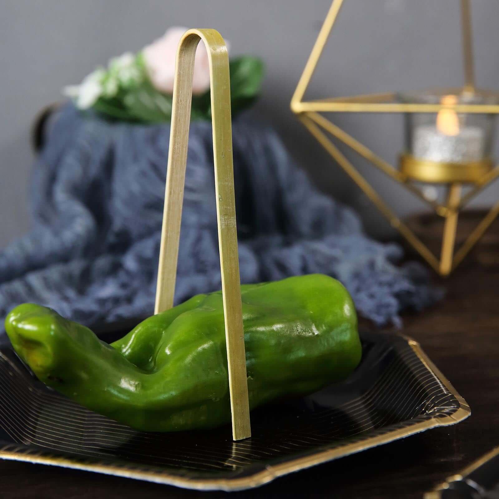 50 - Pack Bamboo Wooden Tongs Disposable Flatware Eco Friendly Natural - Biodegradable Party Serving Utensils 6" - Linen Luxes