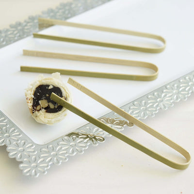 50 - Pack Bamboo Wooden Tongs Disposable Flatware Eco Friendly Natural - Biodegradable Party Serving Utensils 6" - Linen Luxes