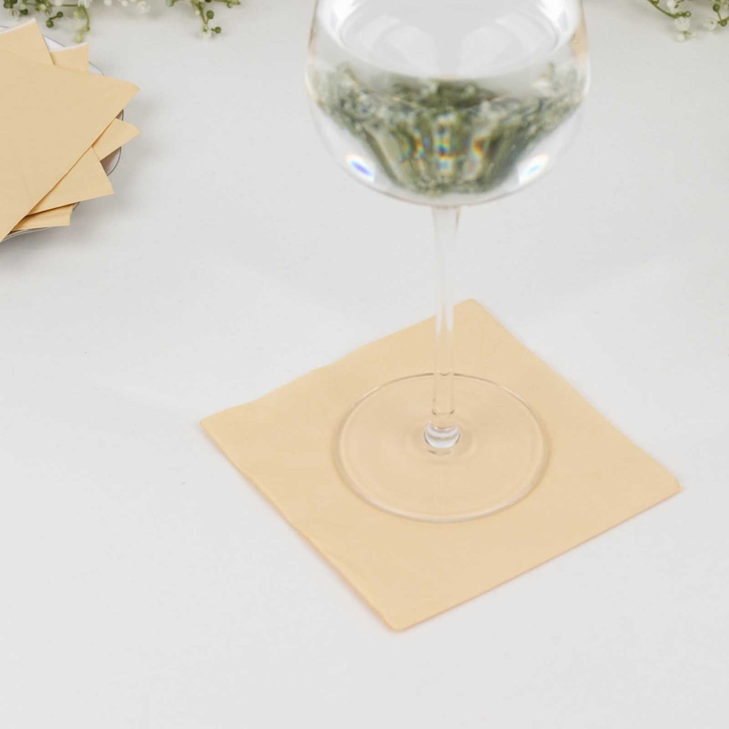 50-Pack Paper Beverage Napkins Beige - 2 Ply Disposable Soft 18GSM Cocktail Napkins 5"x5"