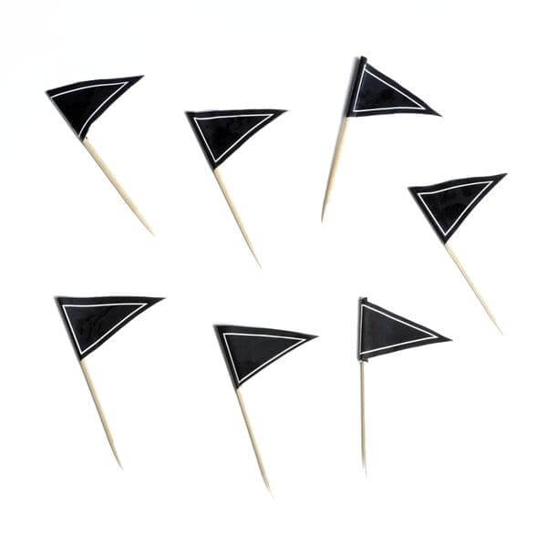 50 - Pack Cupcake Topper Picks Black Triangle Flag Design - Food and Cocktail Decorations for Celebrations 3" - Linen Luxes