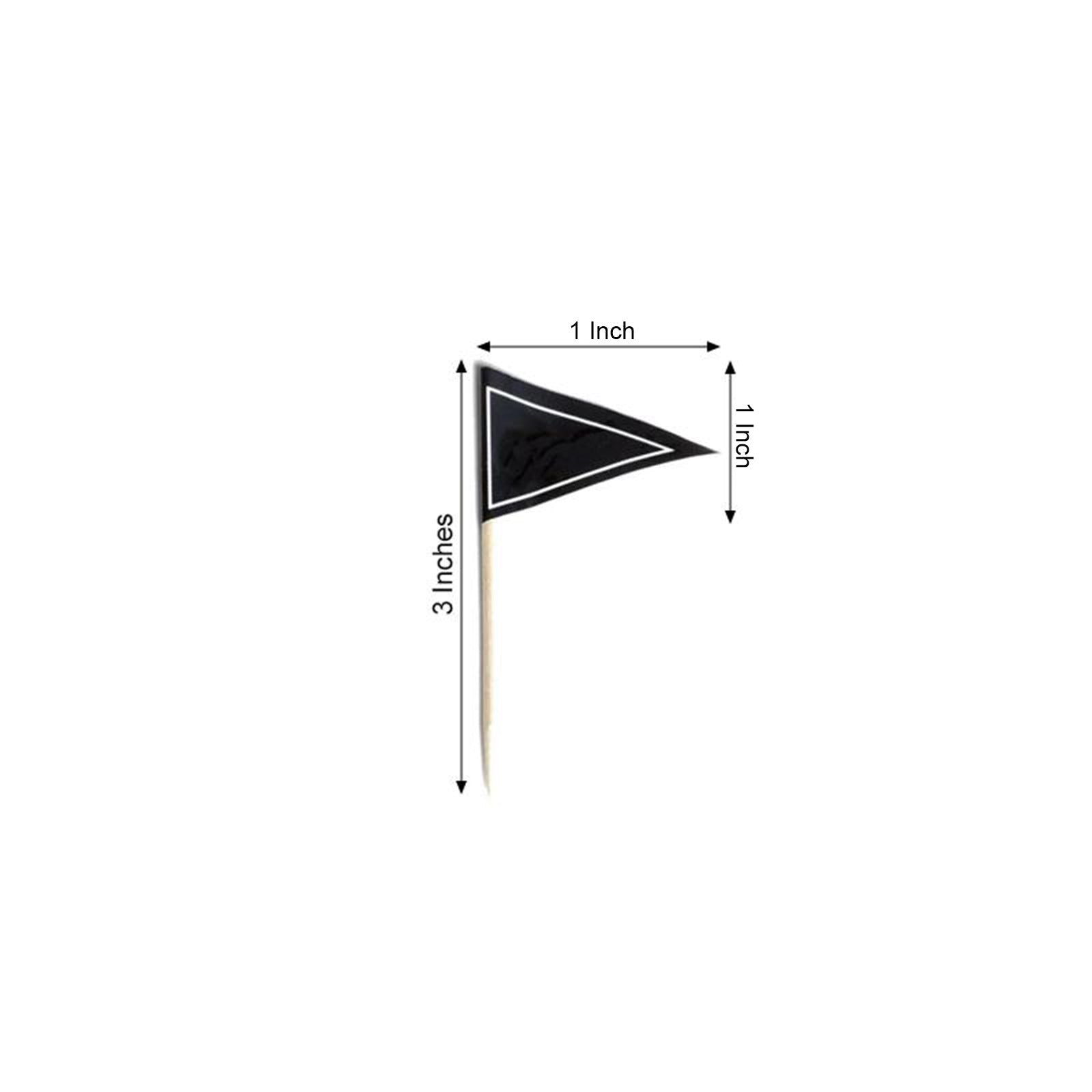 50 - Pack Cupcake Topper Picks Black Triangle Flag Design - Food and Cocktail Decorations for Celebrations 3" - Linen Luxes