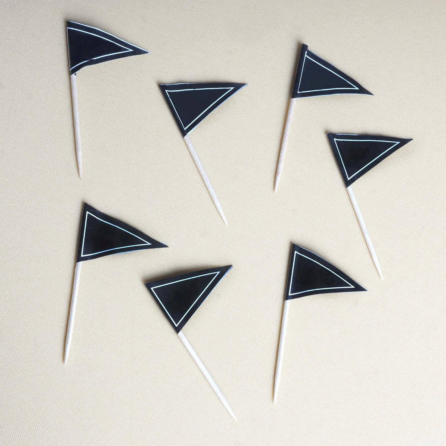 50 - Pack Cupcake Topper Picks Black Triangle Flag Design - Food and Cocktail Decorations for Celebrations 3" - Linen Luxes