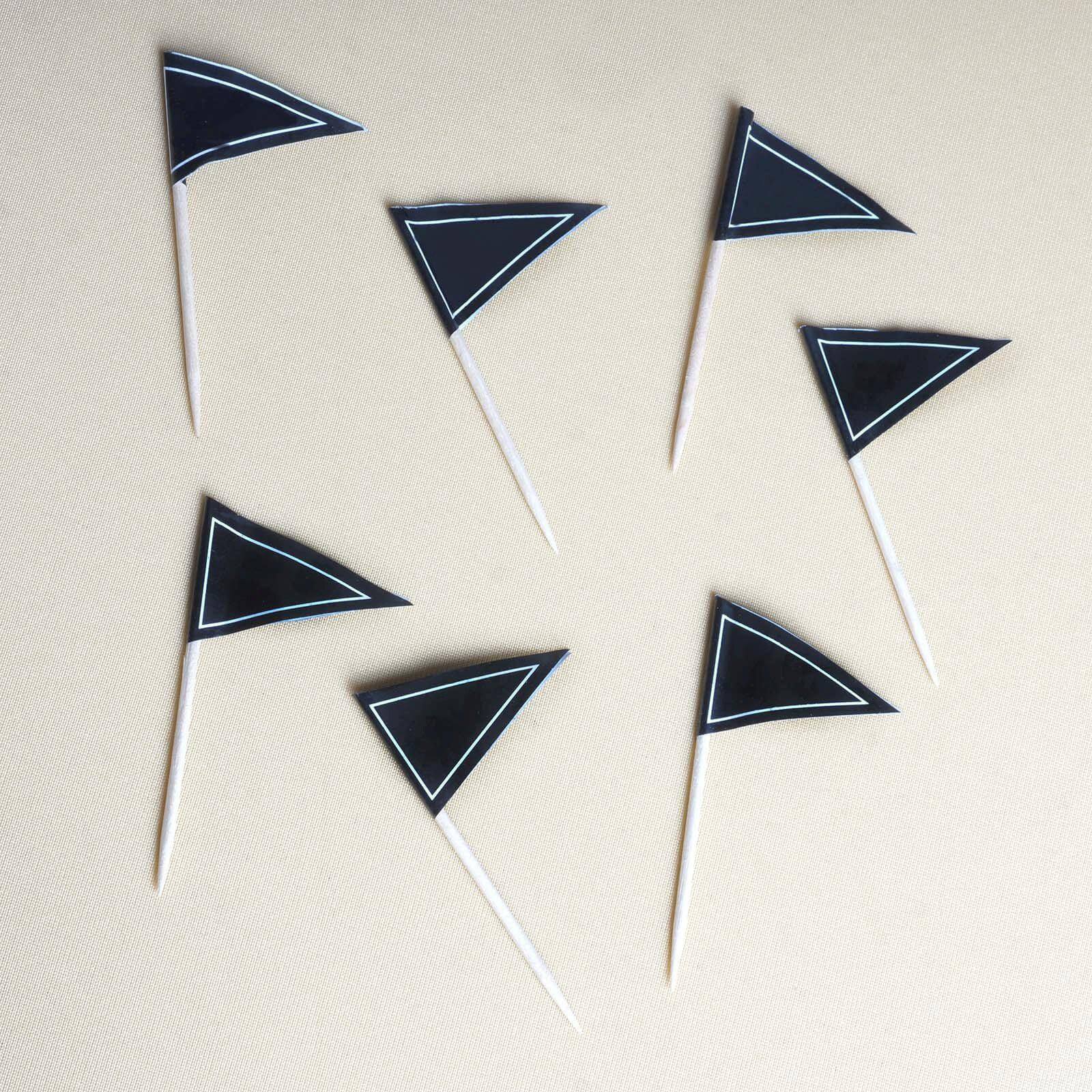 50 - Pack Cupcake Topper Picks Black Triangle Flag Design - Food and Cocktail Decorations for Celebrations 3" - Linen Luxes