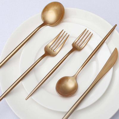 50-Pack Plastic Utensil Set Gold - Premium Disposable Heavy Duty Sleek Flatware
