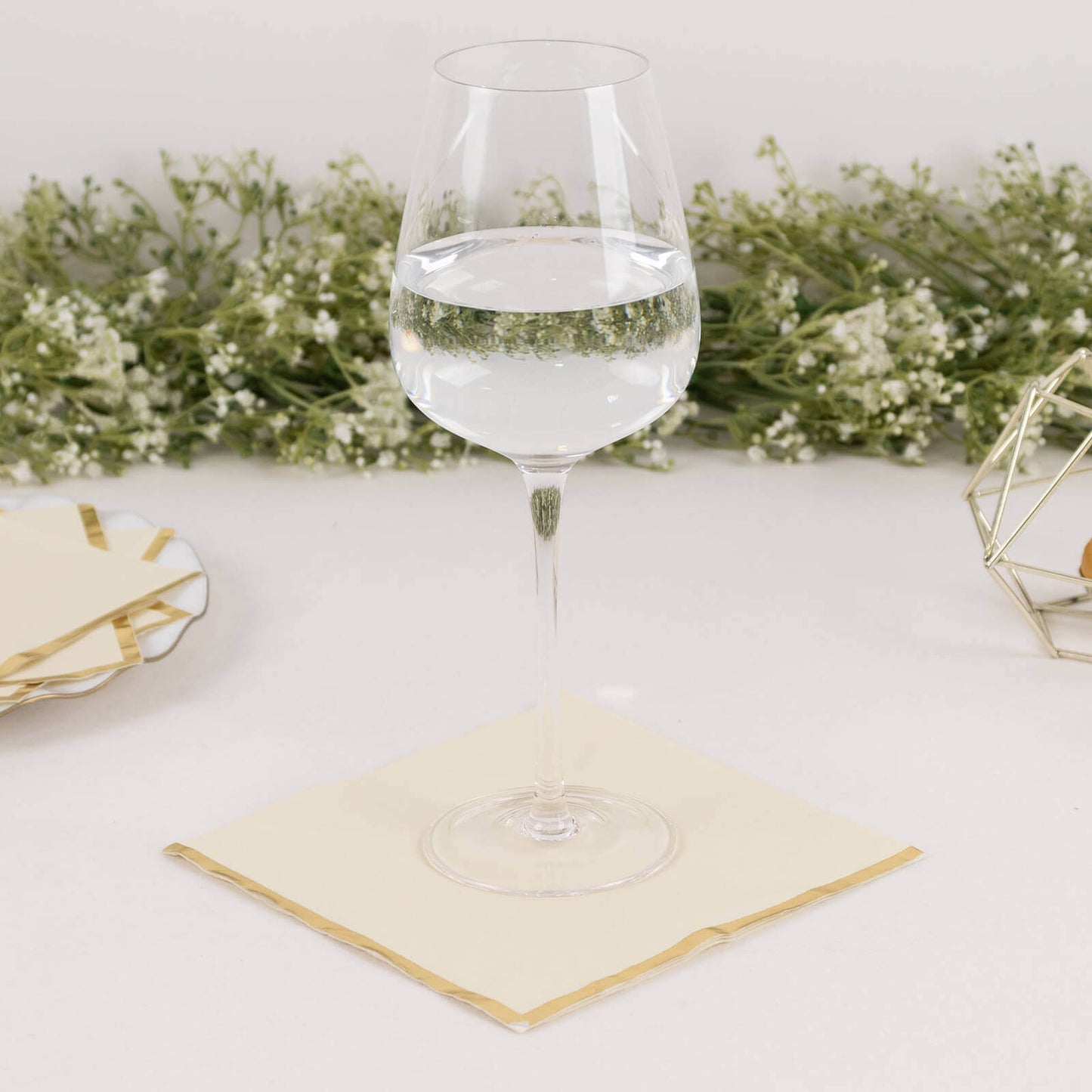 50-Pack Paper Beverage Napkins with Gold Foil Edge Ivory - Disposable 2 Ply Cocktail Napkins for Events 6.5"x6.5"