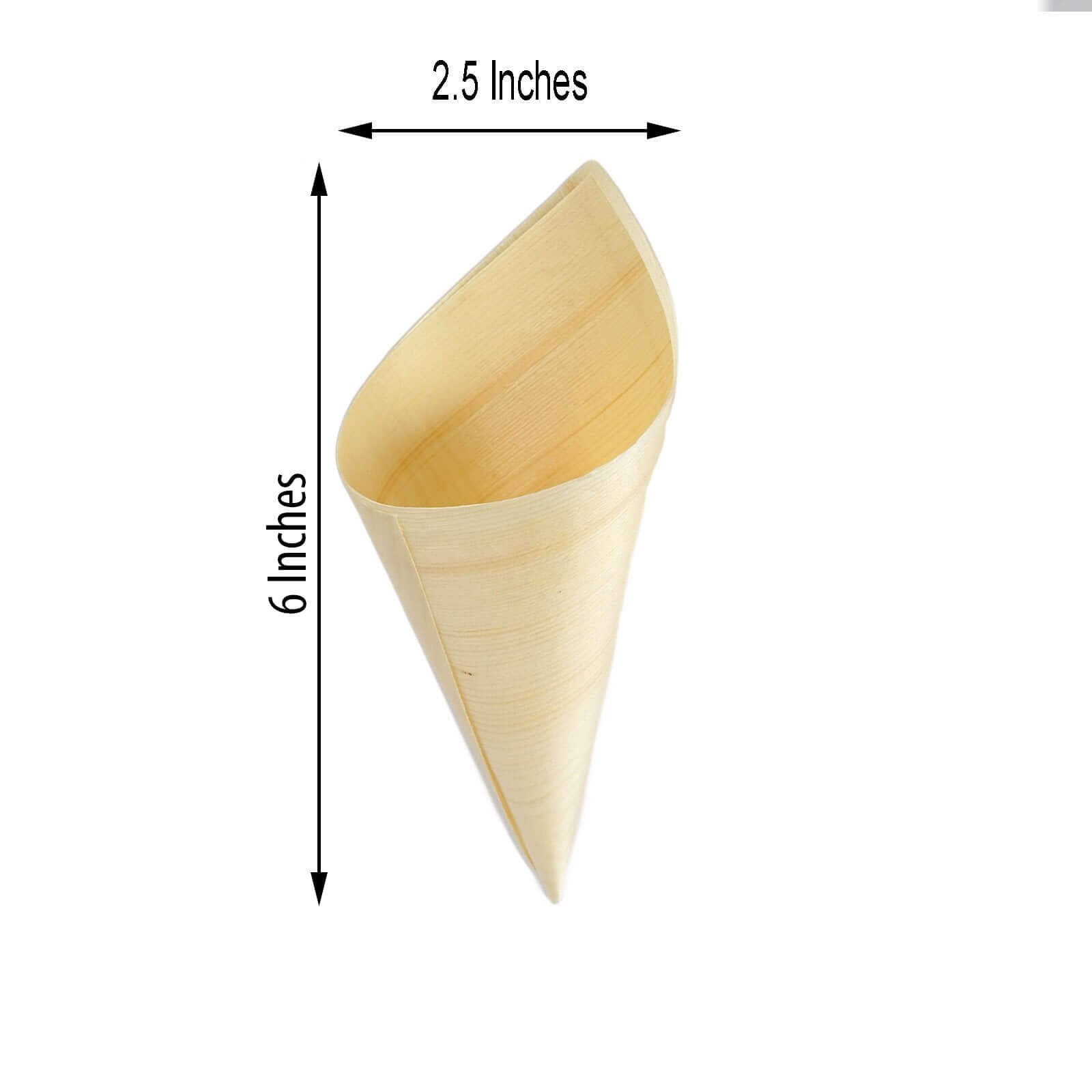 50 - Pack Pine Wood Food Cones Eco Friendly Natural Disposable Design - 100% Biodegradable Tasting Serving Cones 6" - Linen Luxes