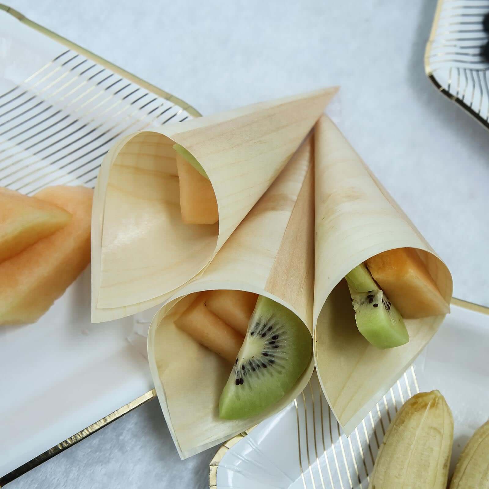 50 - Pack Pine Wood Food Cones Eco Friendly Natural Disposable Design - 100% Biodegradable Tasting Serving Cones 6" - Linen Luxes