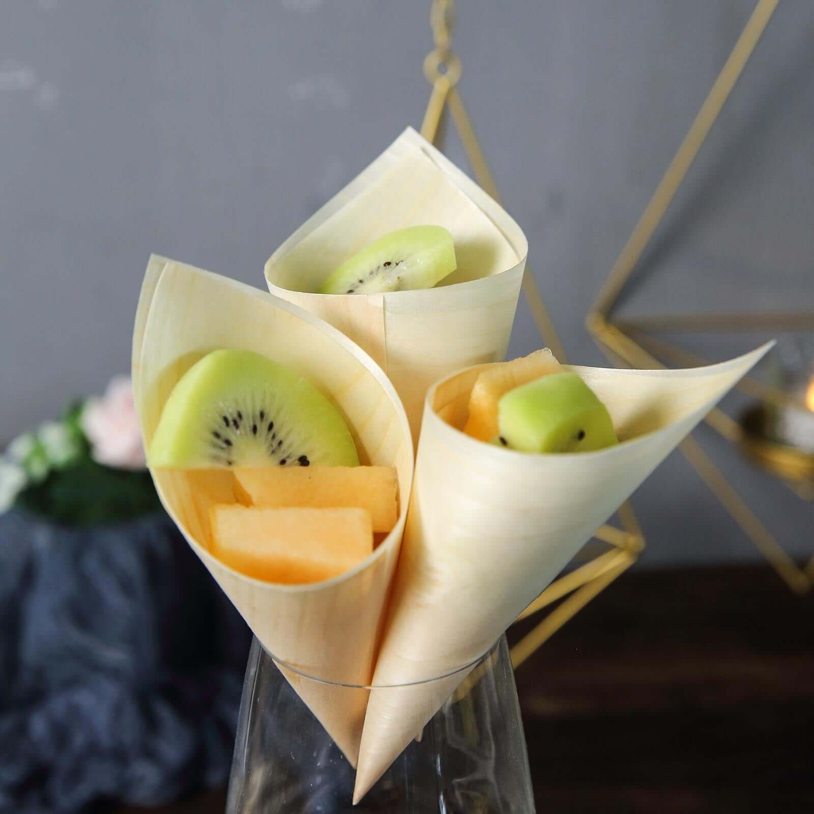 50 - Pack Pine Wood Food Cones Eco Friendly Natural Disposable Design - 100% Biodegradable Tasting Serving Cones 6" - Linen Luxes