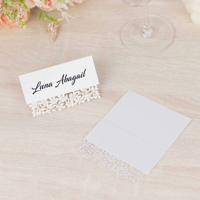 50-Pack Wedding Place Cards with Laser Cut Leaf Vine Design White - Printable Reservation Seating Tent Cards 210 GSM