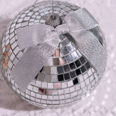 50 Pcs 4" Nylon Ribbon Bows With Twist Ties, Gift Basket Party Favor Bags Decor - Silver Glitter Design