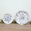 50-Pack Paper Round Dessert and Dinner Plates in White with Blue French Toile Pattern 7", 9"