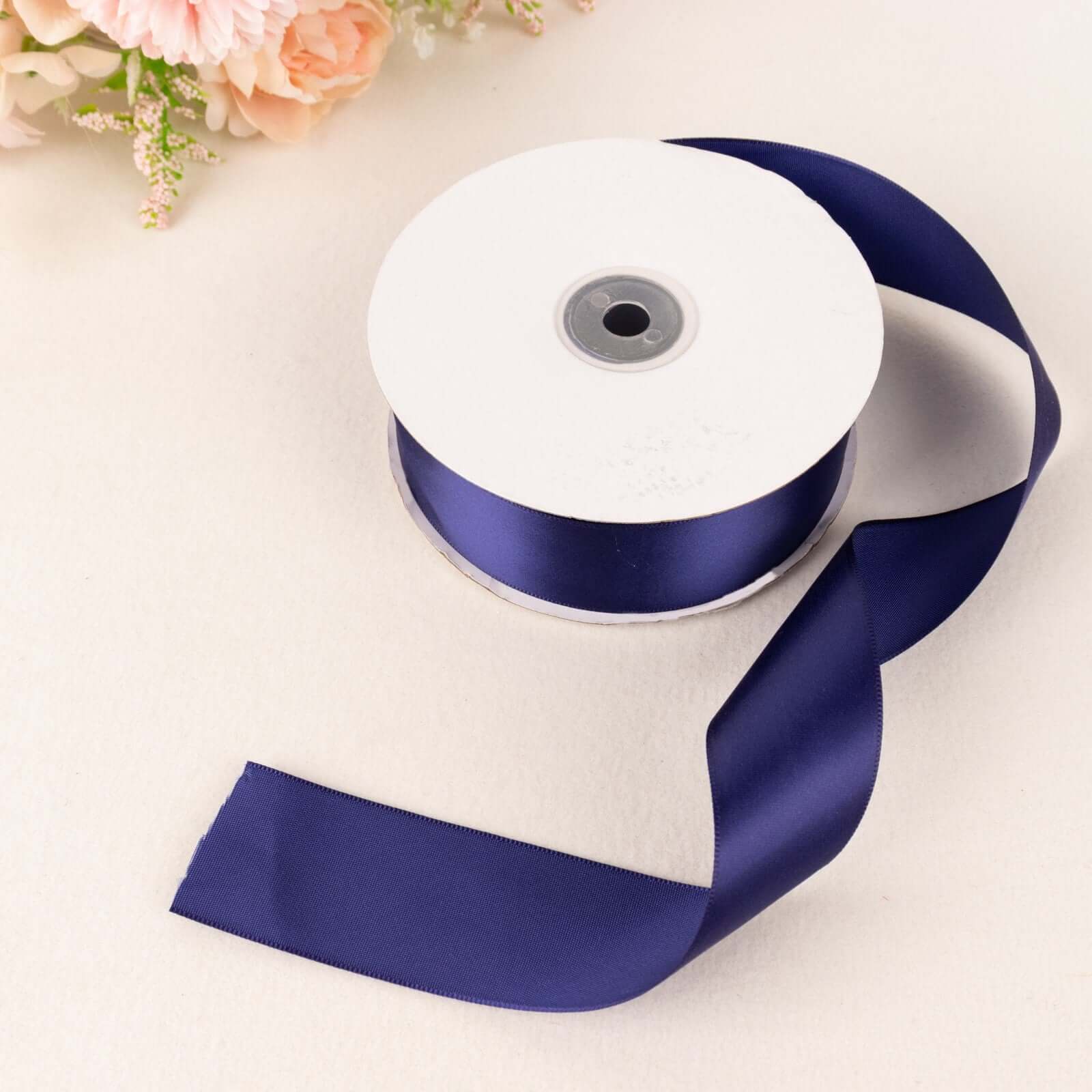 50 Yards 1.5" Navy Blue Single Face Decorative Satin Ribbon - Linen Luxes