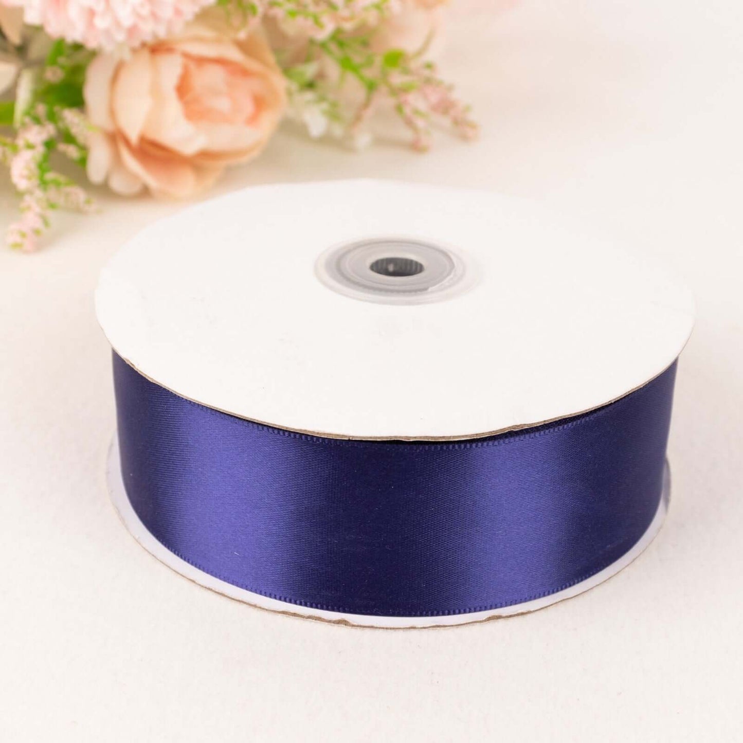 50 Yards 1.5" Navy Blue Single Face Decorative Satin Ribbon - Linen Luxes
