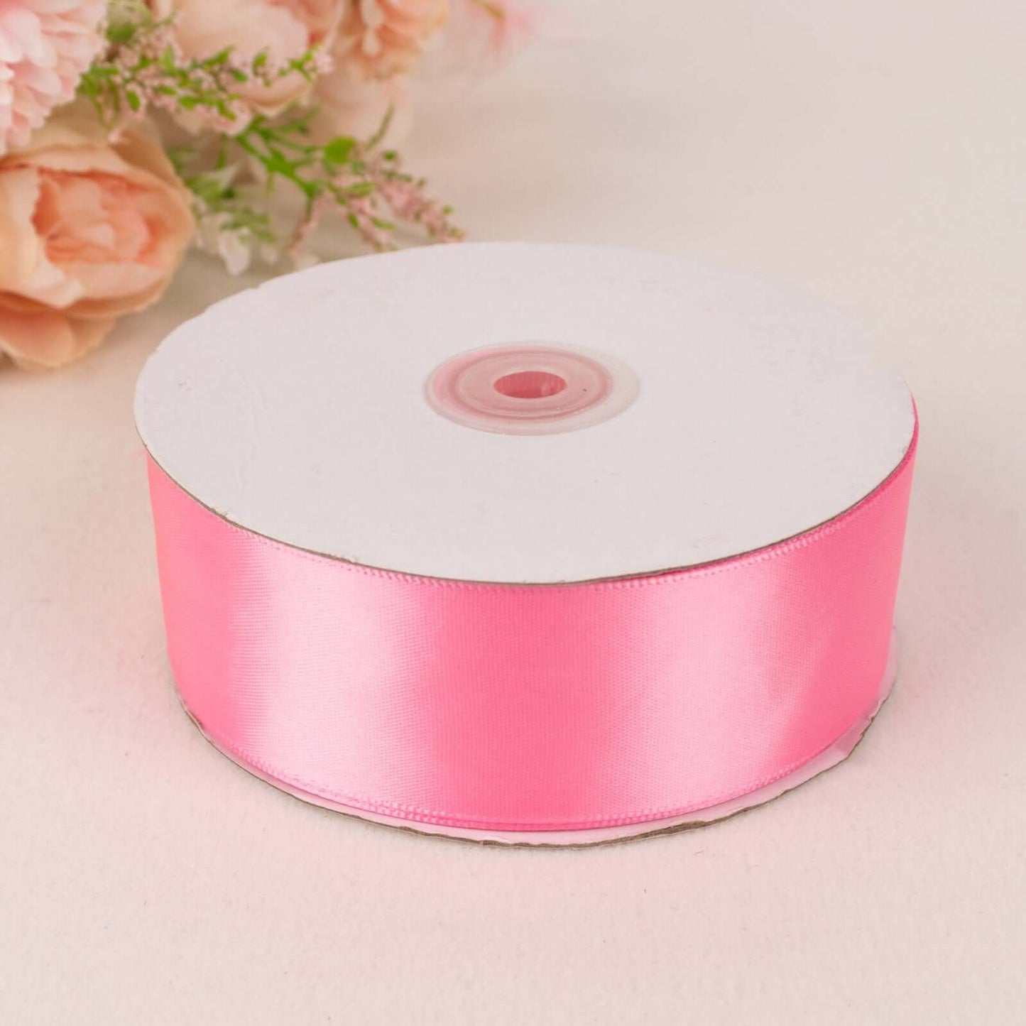 50 Yards 1.5" Pink Single Face Decorative Satin Ribbon - Linen Luxes
