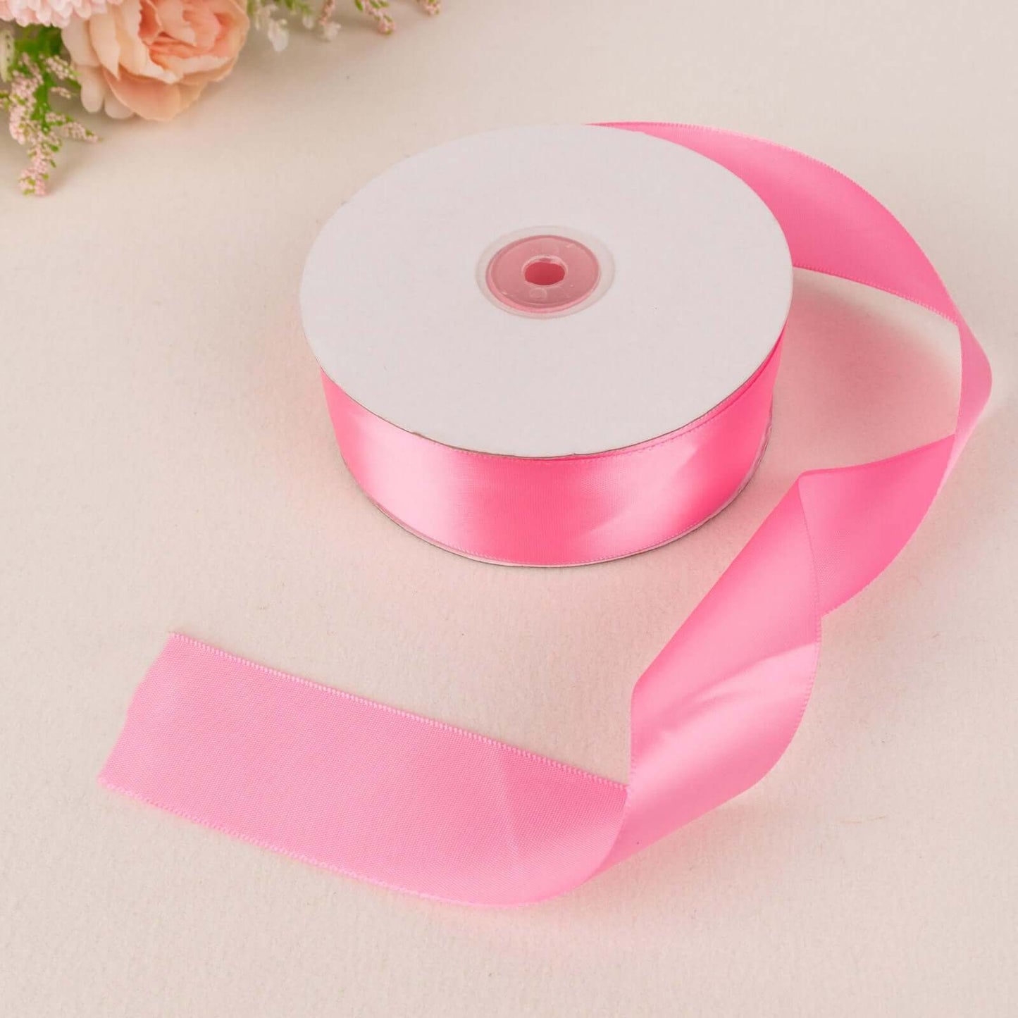 50 Yards 1.5" Pink Single Face Decorative Satin Ribbon - Linen Luxes