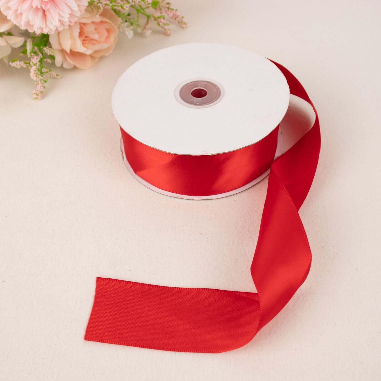 50 Yards 1.5" Red Single Face Decorative Satin Ribbon - Linen Luxes