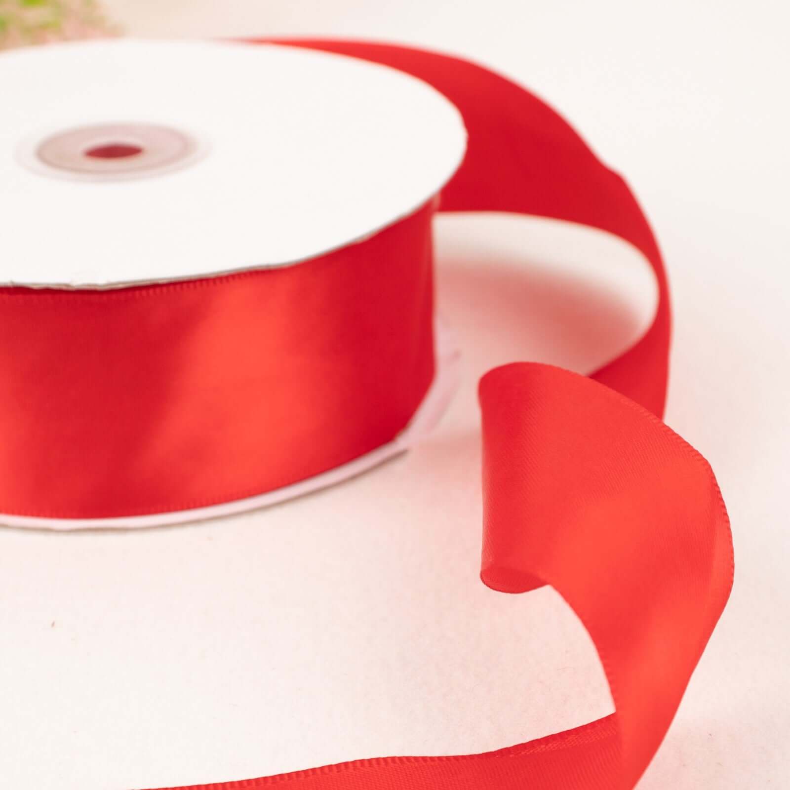 50 Yards 1.5" Red Single Face Decorative Satin Ribbon - Linen Luxes