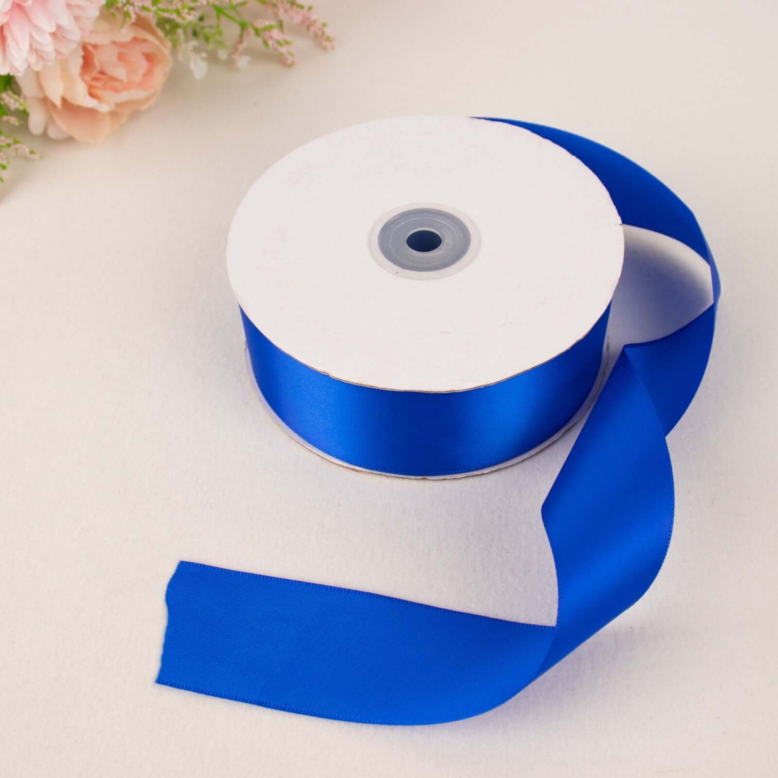 50 Yards 1.5" Royal Blue Single Face Decorative Satin Ribbon - Linen Luxes