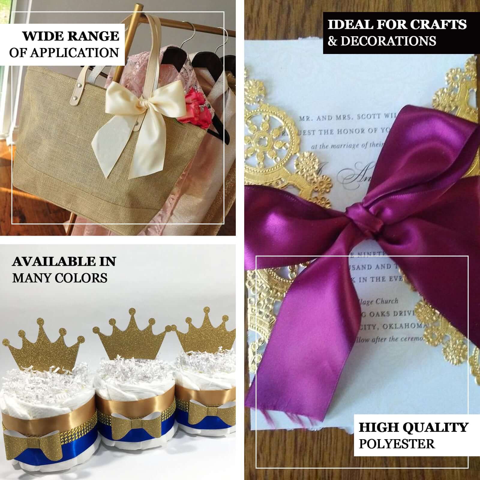 50 Yards 1.5" White Single Face Decorative Satin Ribbon - Linen Luxes