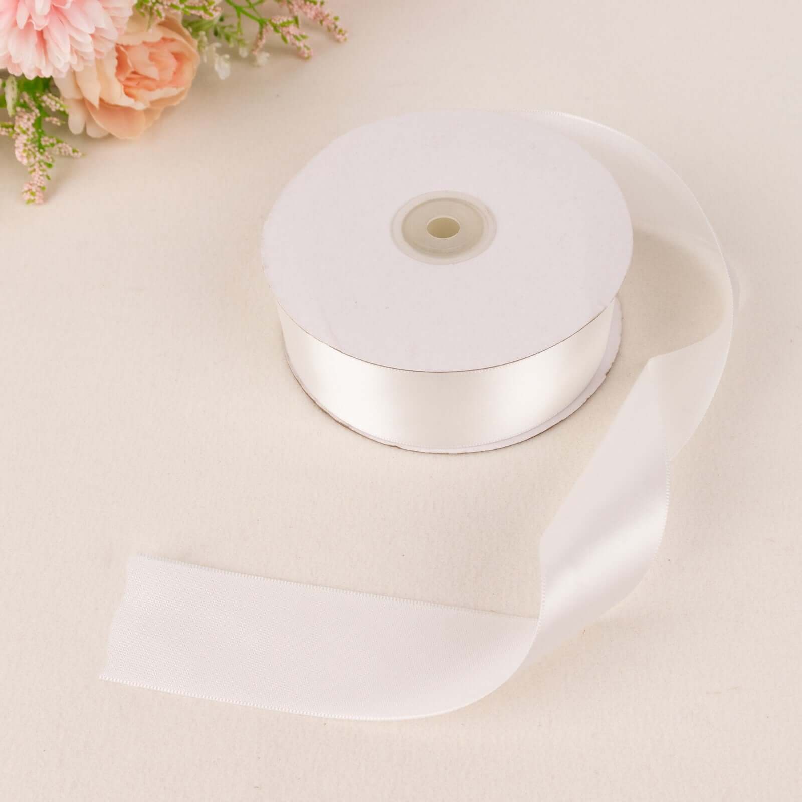 50 Yards 1.5" White Single Face Decorative Satin Ribbon - Linen Luxes