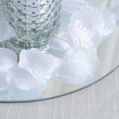 500 - Pack Rose Petals Round Design White Silk Confetti - Decorative Scatters for Tables and Floors - Linen Luxes