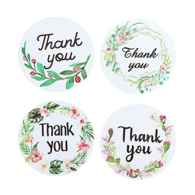 500Pcs 1.5" Thank You Black Print and Floral Design Stickers Roll, DIY Envelope Seal Labels - Round Assorted Designs