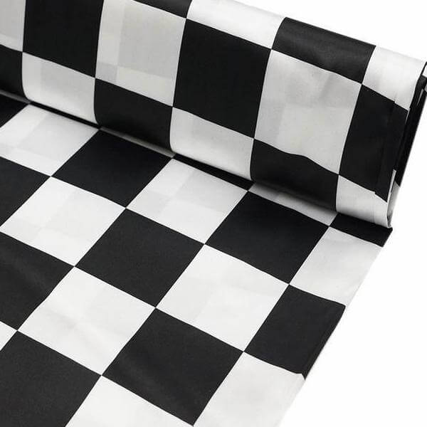54"x10 Yards Black White Checkered Satin Fabric Bolt, DIY Craft Fabric Roll - Linen Luxes