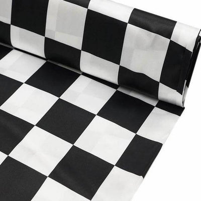 54"x10 Yards Black White Checkered Satin Fabric Bolt, DIY Craft Fabric Roll - Linen Luxes