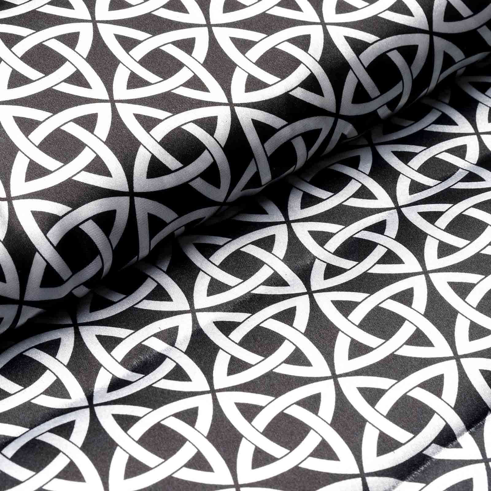 54"x10 Yards Black White Zen Design Satin Fabric Bolt, DIY Craft Fabric Roll - Linen Luxes