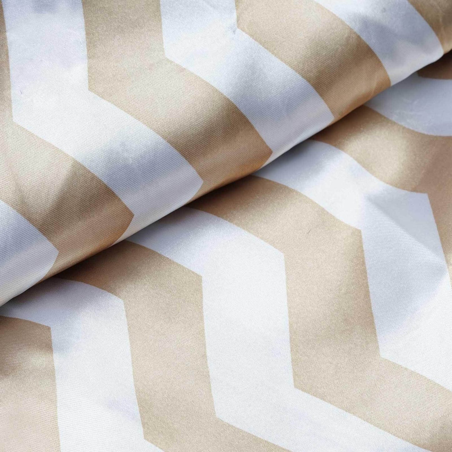 54"x10 Yards Champagne White Chevron Print Satin Fabric Roll, Zig Zag DIY Craft Fabric Bolt - Linen Luxes