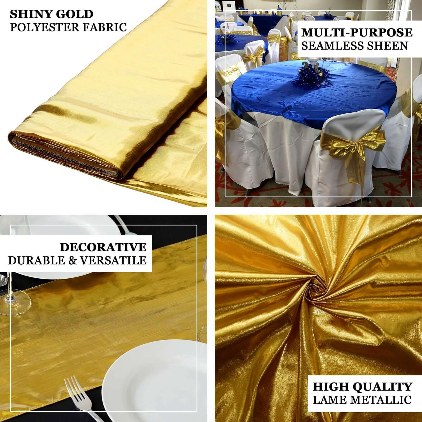 54"x10 Yards Shiny Metallic Gold Polyester Lame Fabric Bolt, DIY Craft Fabric Roll - Linen Luxes