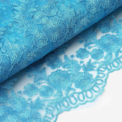 54"x4 Yards Turquoise Floral Embroidered Lace Tulle Fabric Bolt, DIY Craft Fabric Roll - Linen Luxes