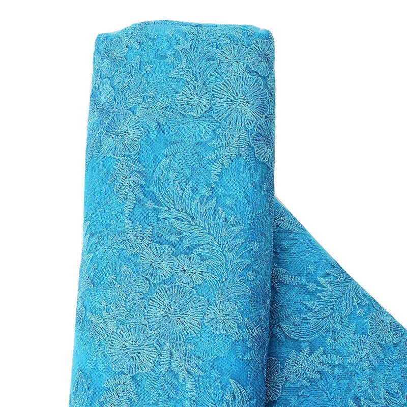 54"x4 Yards Turquoise Floral Embroidered Lace Tulle Fabric Bolt, DIY Craft Fabric Roll - Linen Luxes