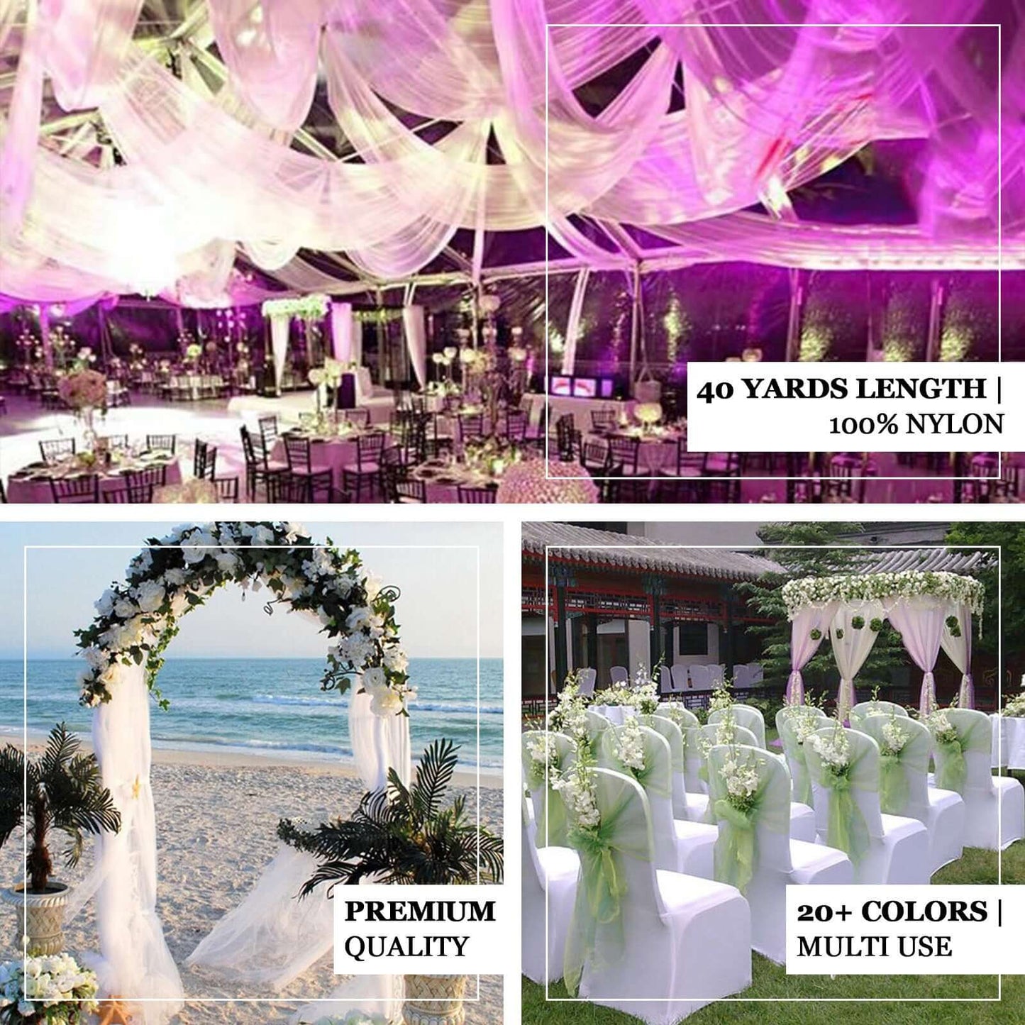 54"x40 Yards White Sheer Organza Fabric Bolt, DIY Craft Fabric Roll - Linen Luxes