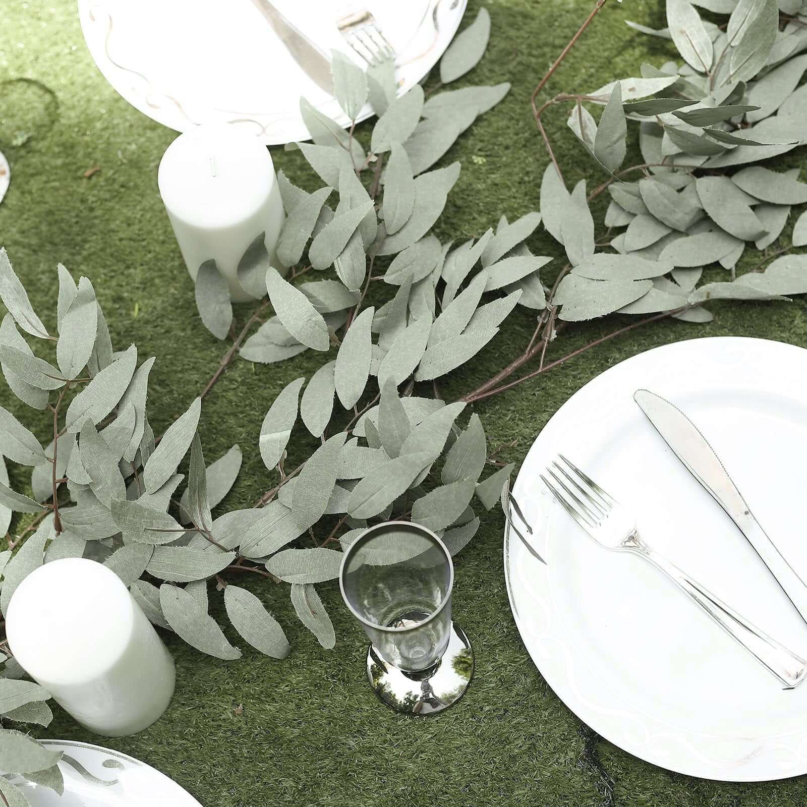 5ft Frosted Real Touch Artificial Willow Leaf Garland, Flexible Vine - Linen Luxes