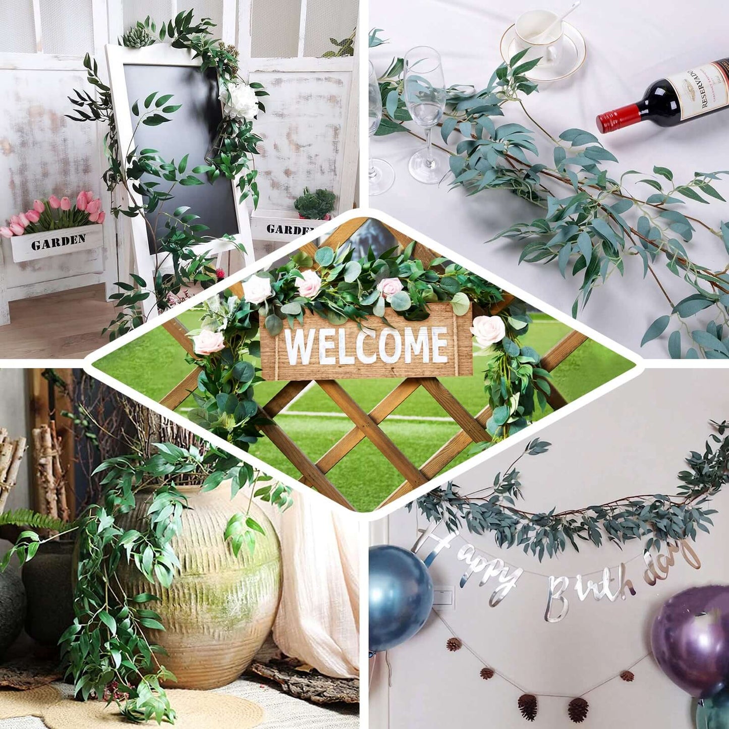 5ft Frosted Real Touch Artificial Willow Leaf Garland, Flexible Vine - Linen Luxes