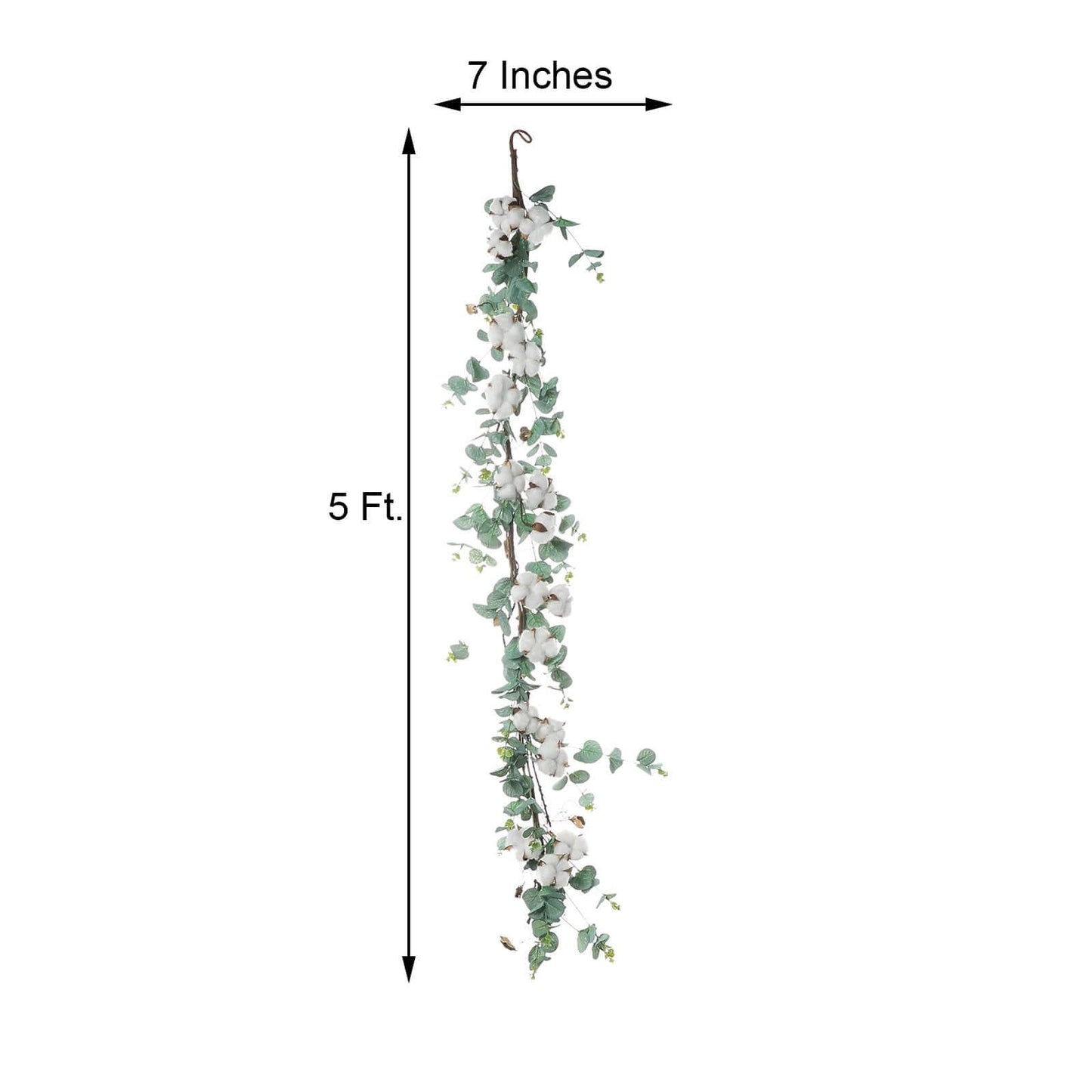 5ft Green Artificial Eucalyptus Leaf, White Cotton Ball Garland Vine - Linen Luxes