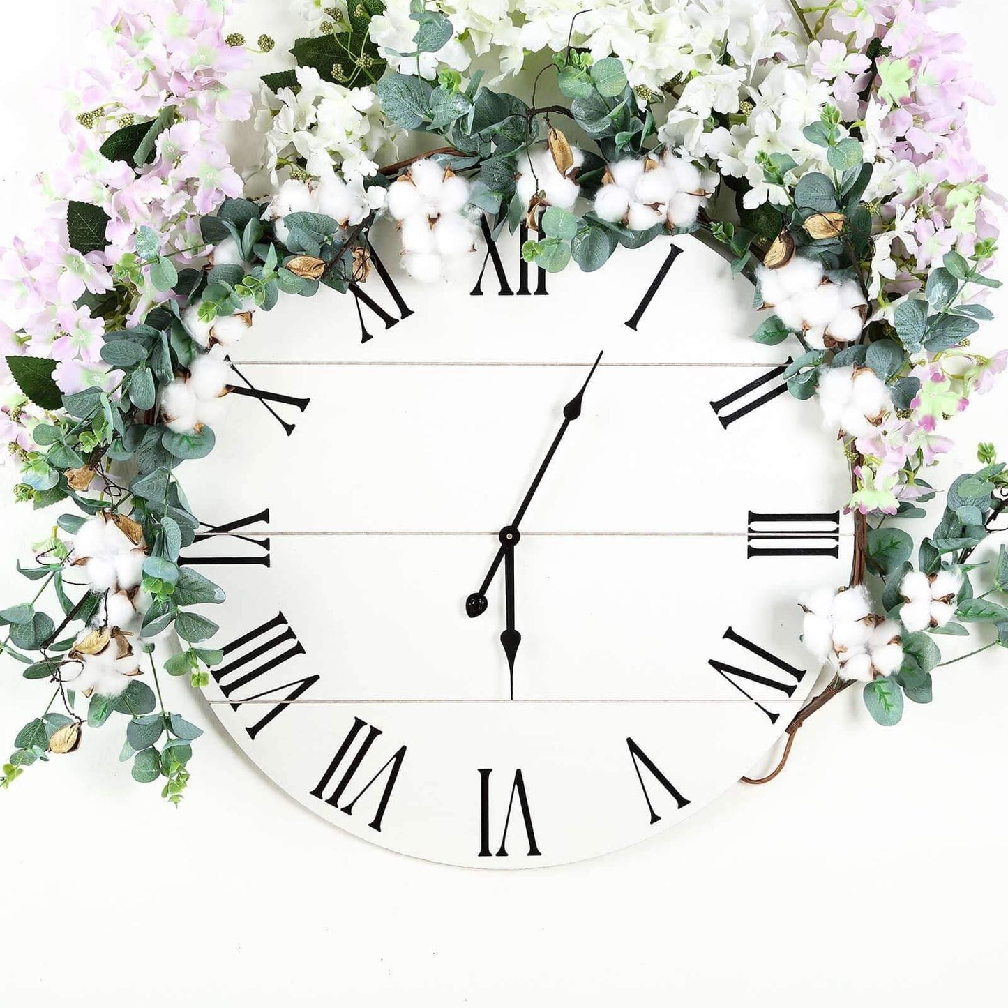 5ft Green Artificial Eucalyptus Leaf, White Cotton Ball Garland Vine - Linen Luxes