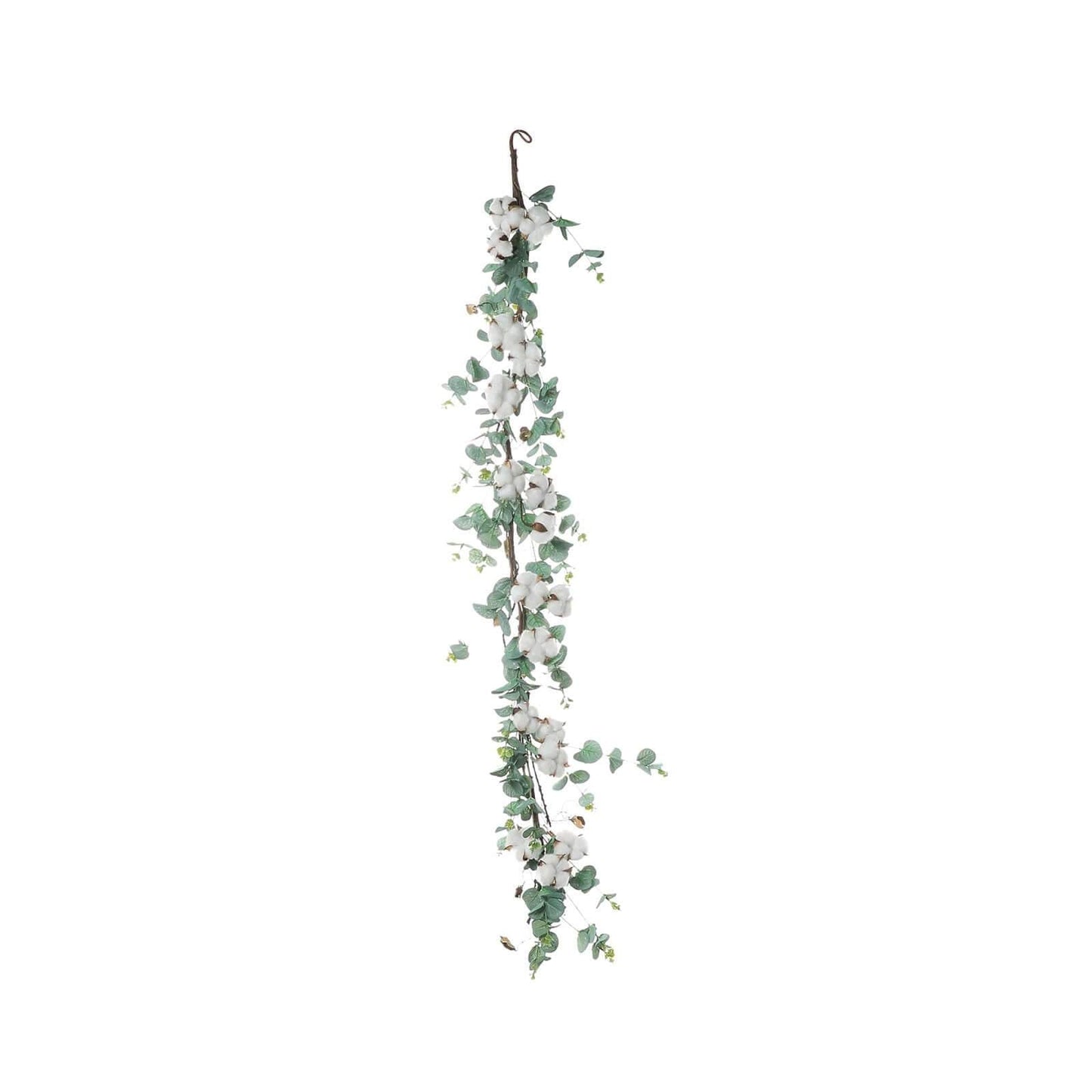 5ft Green Artificial Eucalyptus Leaf, White Cotton Ball Garland Vine - Linen Luxes