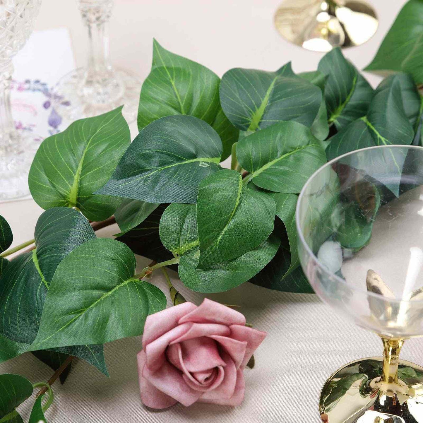 5ft Green Real Touch Artificial Poplar Leaf Garland, Flexible Vine - Linen Luxes