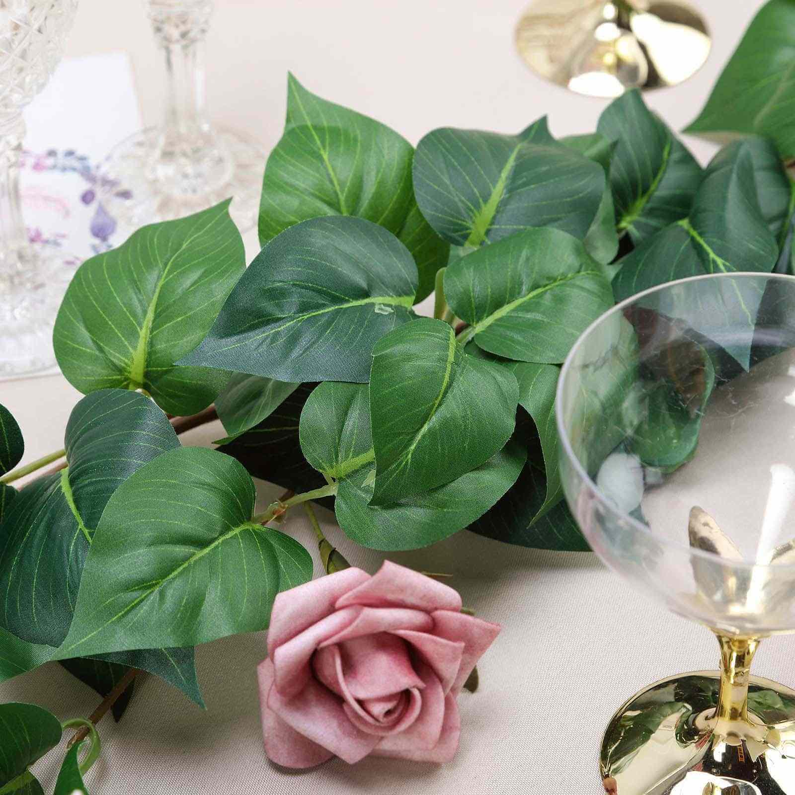 5ft Green Real Touch Artificial Poplar Leaf Garland, Flexible Vine - Linen Luxes